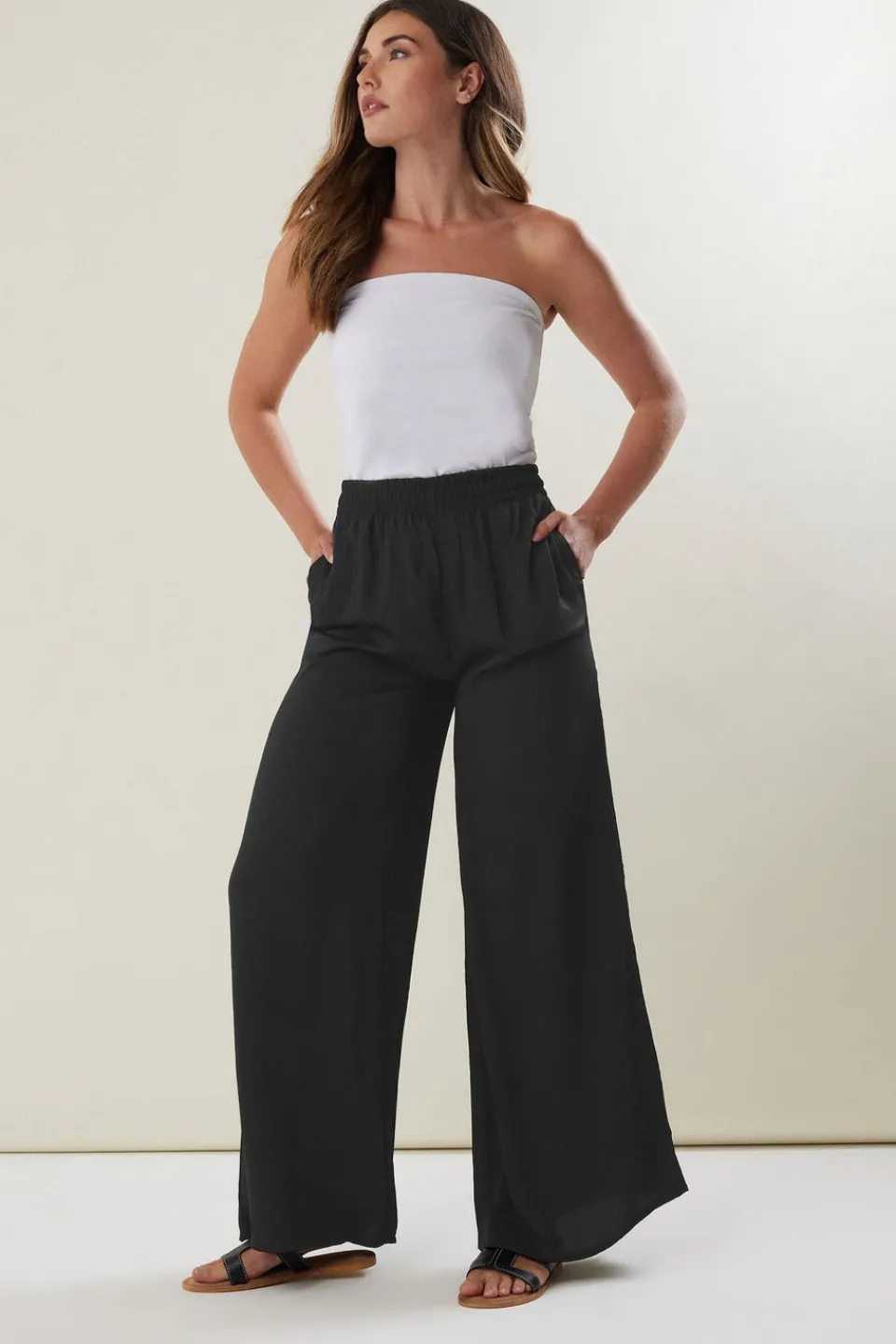 Trousers>Long Tall Sally Black Matt Satin Wide Leg Trousers