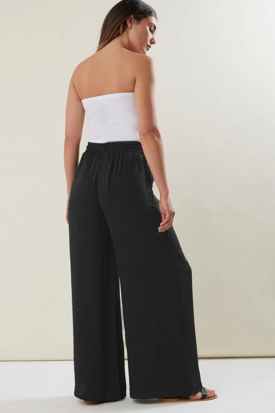 Trousers>Long Tall Sally Black Matt Satin Wide Leg Trousers