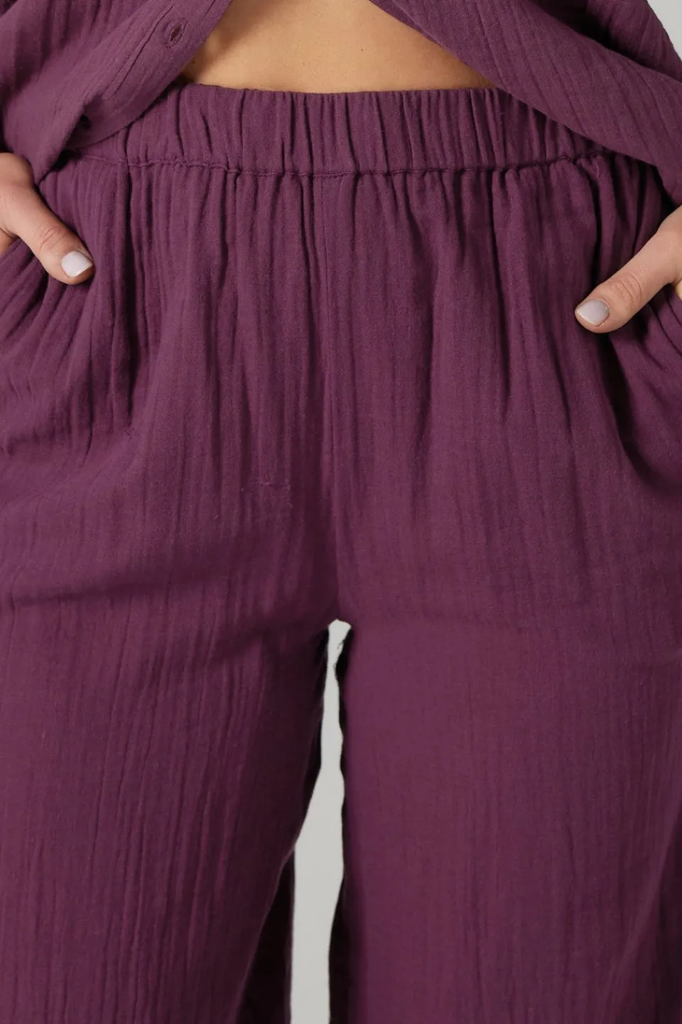 Trousers>Long Tall Sally Dark Red Cotton Cheescloth Wide Leg Trousers