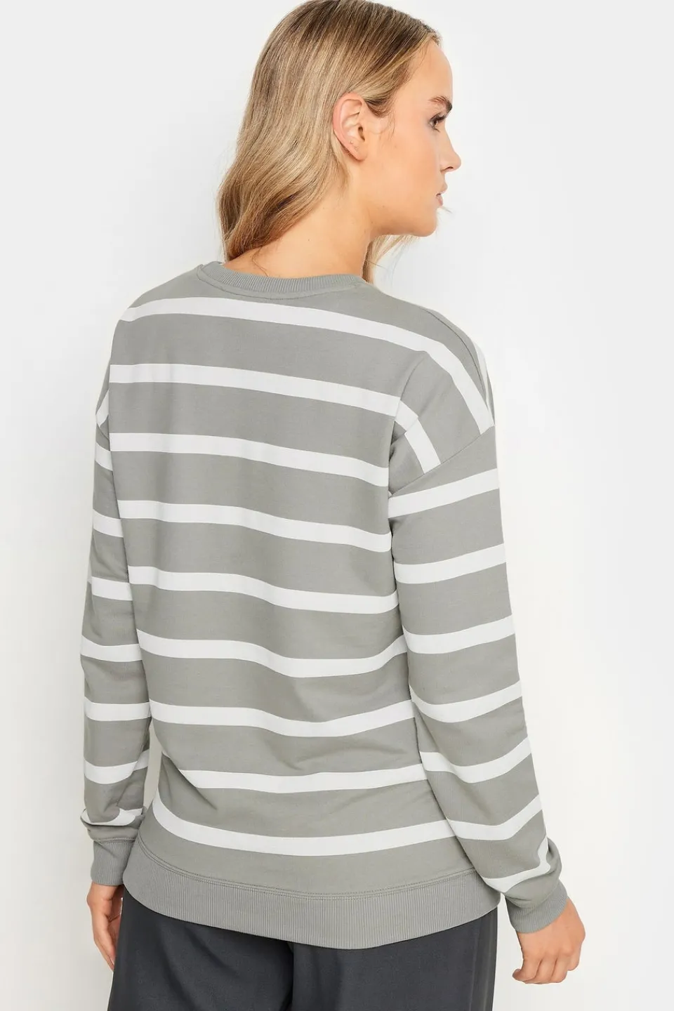 Tops>Long Tall Sally Grey Crew Neck Stripe Sweatshirt