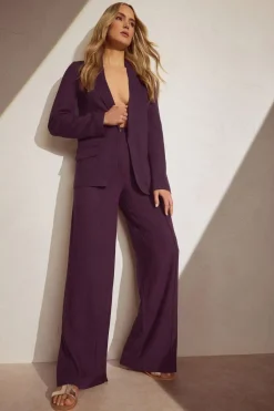 Trousers>Long Tall Sally Purple Linen Pleated Wide Leg Trousers