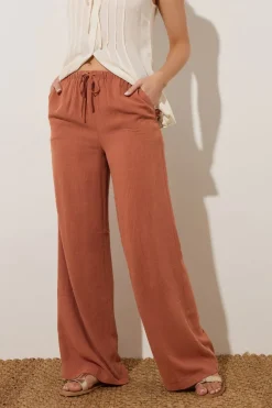 Trousers>Long Tall Sally Rust Orange Linen Tie Waist Trousers