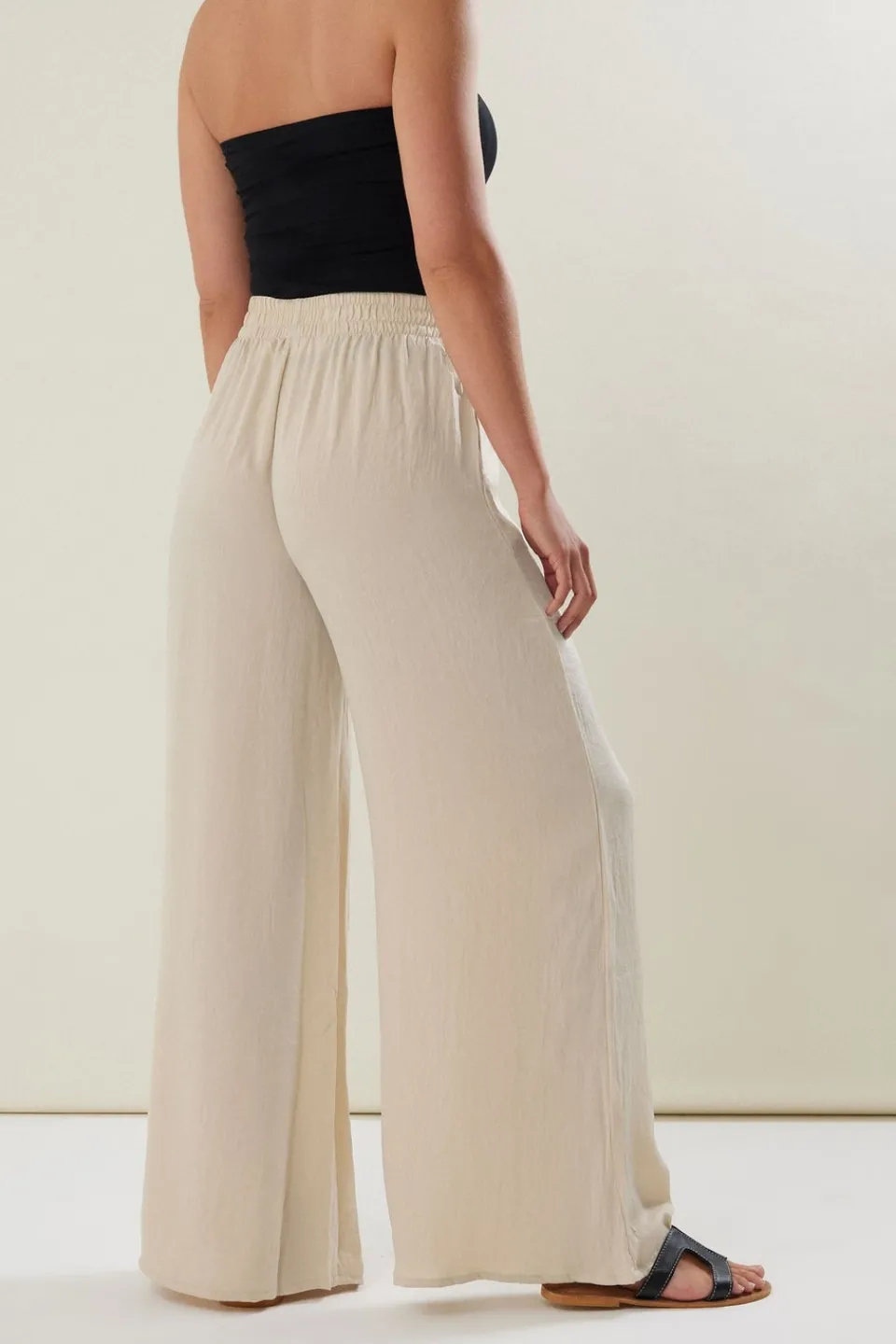 Trousers>Long Tall Sally Stone Brown Matt Satin Wide Leg Trousers