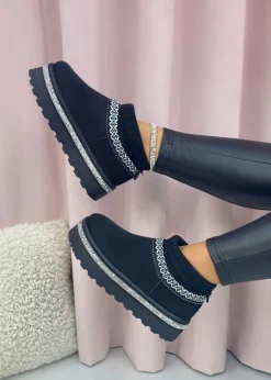 Footwear>Love Lemonade Black Sparkly Stretch Warmer Mini Snugg Boots