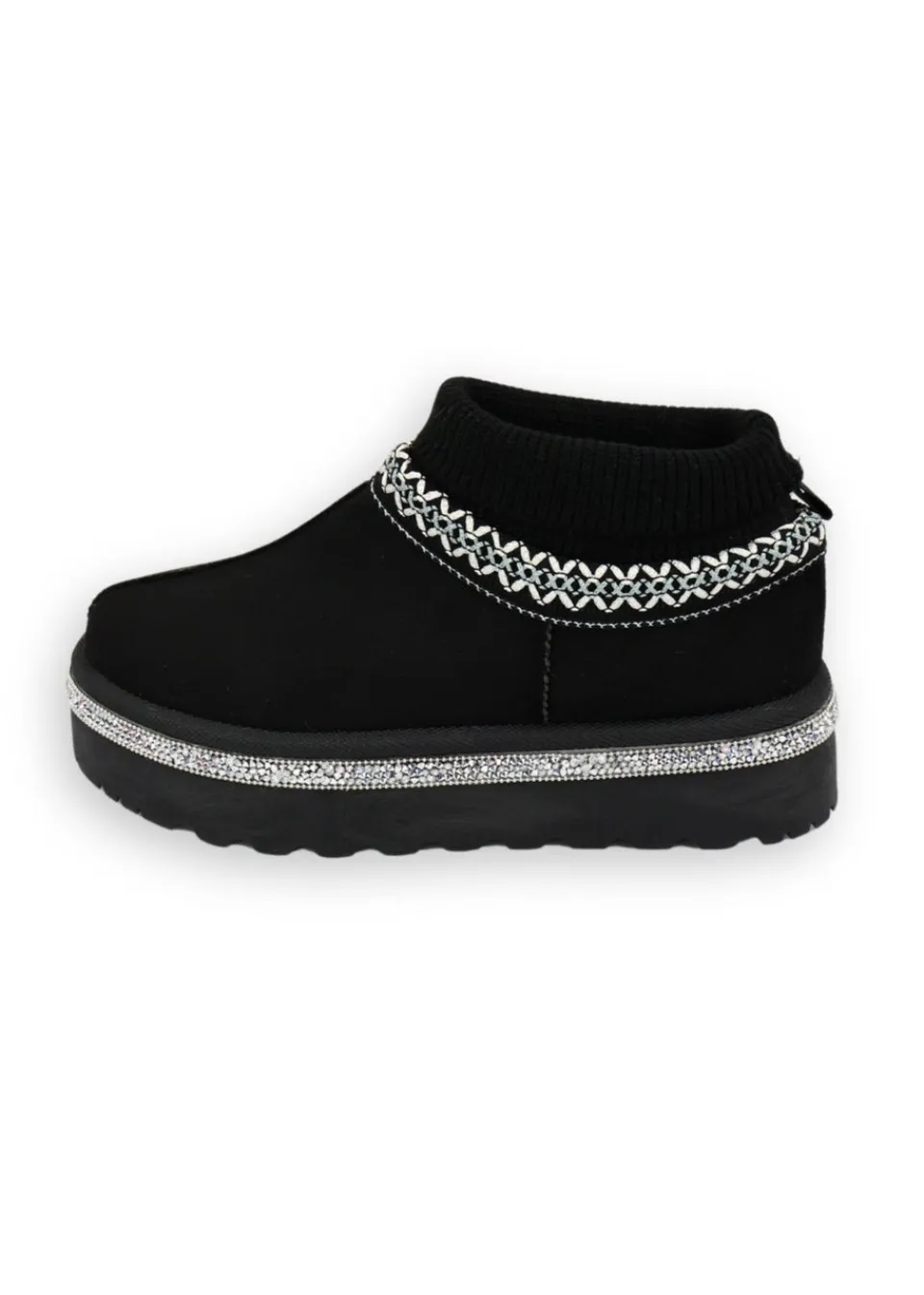 Footwear>Love Lemonade Black Sparkly Stretch Warmer Mini Snugg Boots
