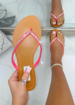 Footwear>Love Lemonade Hot Pink Crystal Sparkle Flip Flops