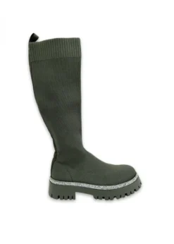 Footwear>Love Lemonade Khaki Sparkly Calf Stretch Sock Boots