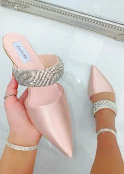 Footwear>Love Lemonade Pink Crystal Strap Pointed Toe Sliders