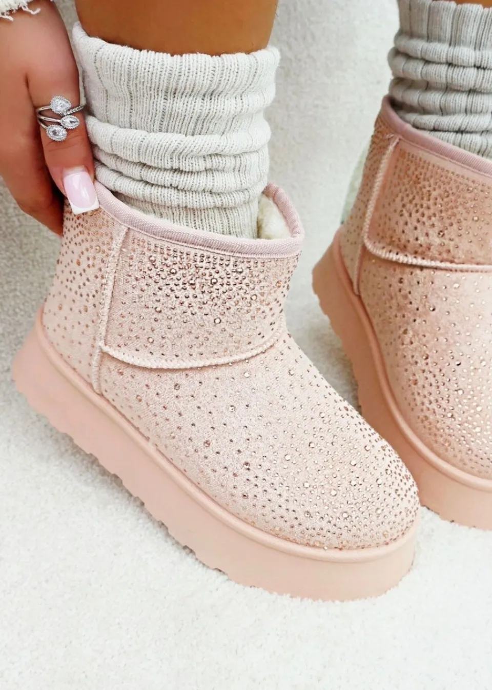 Footwear>Love Lemonade Pink Sparkly Rhinestone Snugg Mini Boots