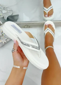Footwear>Love Lemonade White Crystal Trim Chunky Flip Flops