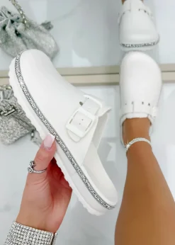 Footwear>Love Lemonade White Crystal Trim Luxe Lightweight Clogs