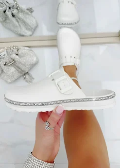 Footwear>Love Lemonade White Crystal Trim Luxe Lightweight Clogs