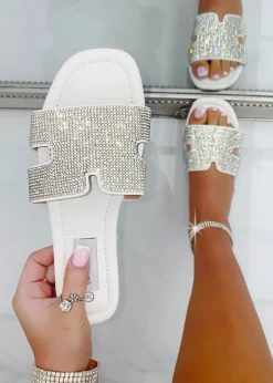 Footwear>Love Lemonade White Crystal Lush Halo Sliders