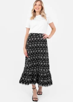 Skirts>Lovedrobe Black Broderie Midaxi Skirt