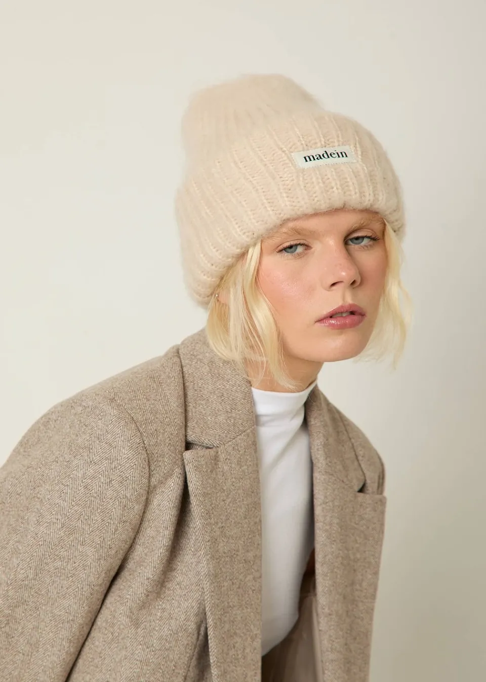 Accessories>Madein Cream Boucle Knit Kiersten Beanie