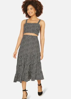 Tops>Mela Black Dalmatian Print Cropped Strappy Top