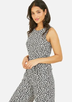 Jumpsuits & Playsuits>Mela Black Ditsy Daisy Culotte Jumpsuit