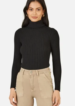 Tops>Mela Ribbed Knit Roll Neck Jumper Black