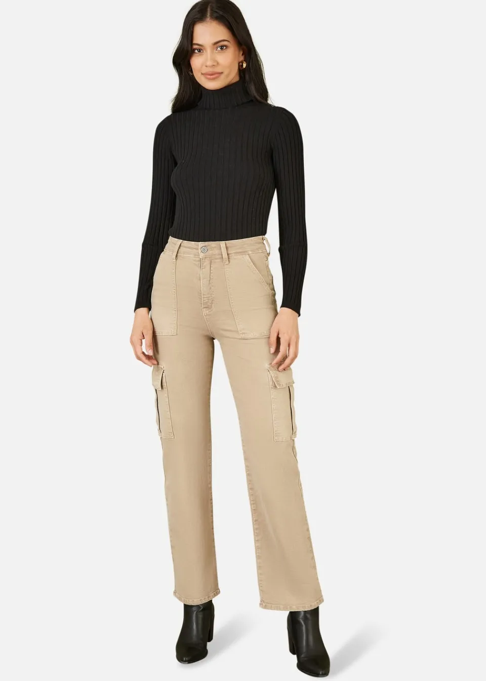 Tops>Mela Ribbed Knit Roll Neck Jumper Black
