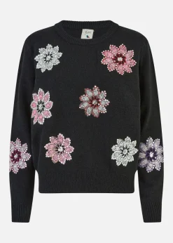 Tops>Mela Black Sequin Flower Jumper