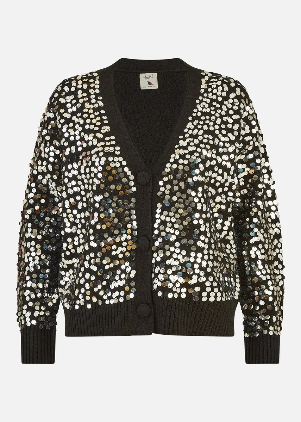 Tops>Mela Black Sequin Knitted Cardigan
