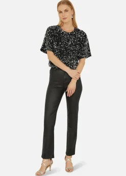 Tops>Mela Black Sequin Relaxed Fit Top
