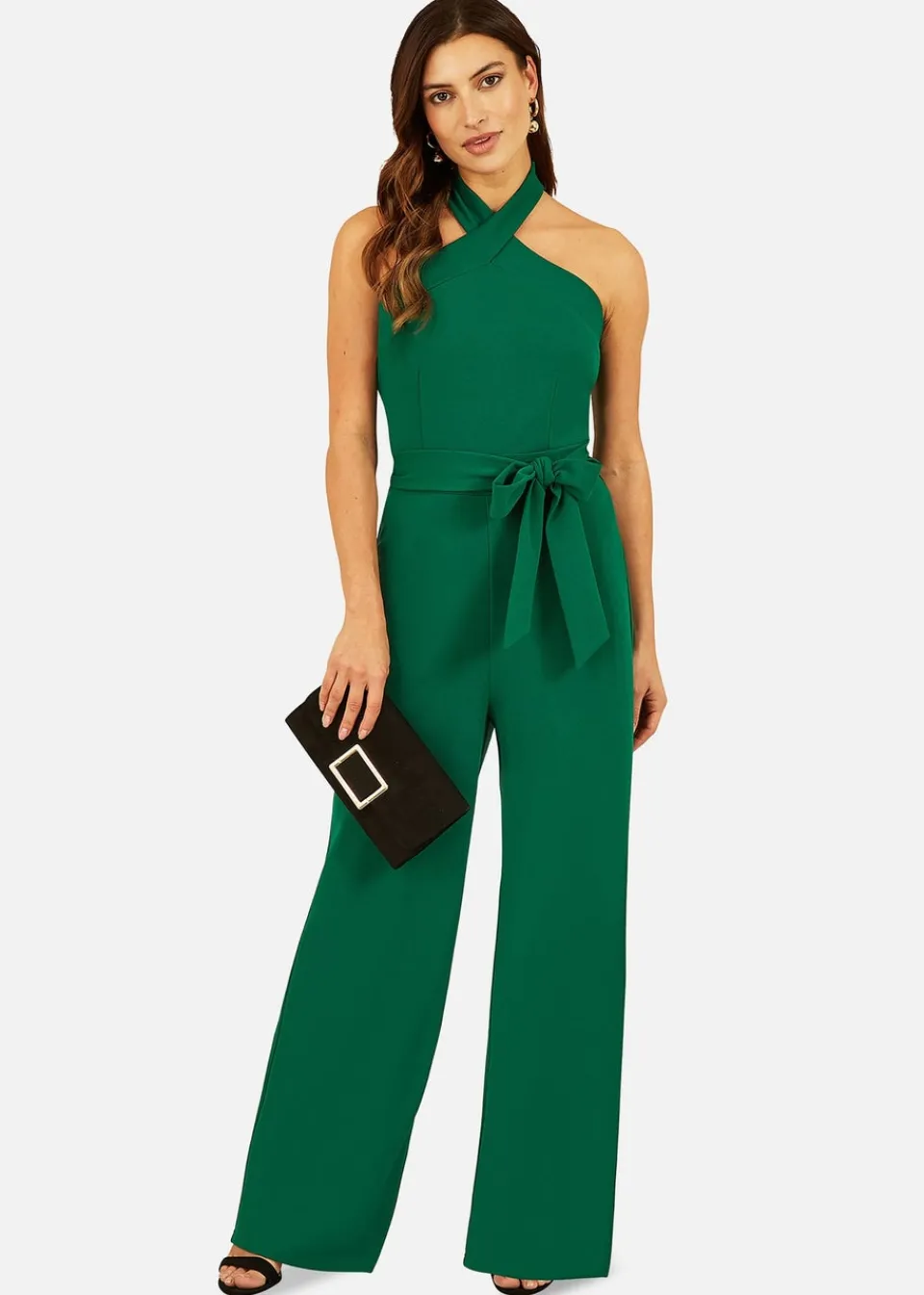Jumpsuits & Playsuits>Mela Green Cross Over Halter Neck Jumpsuit