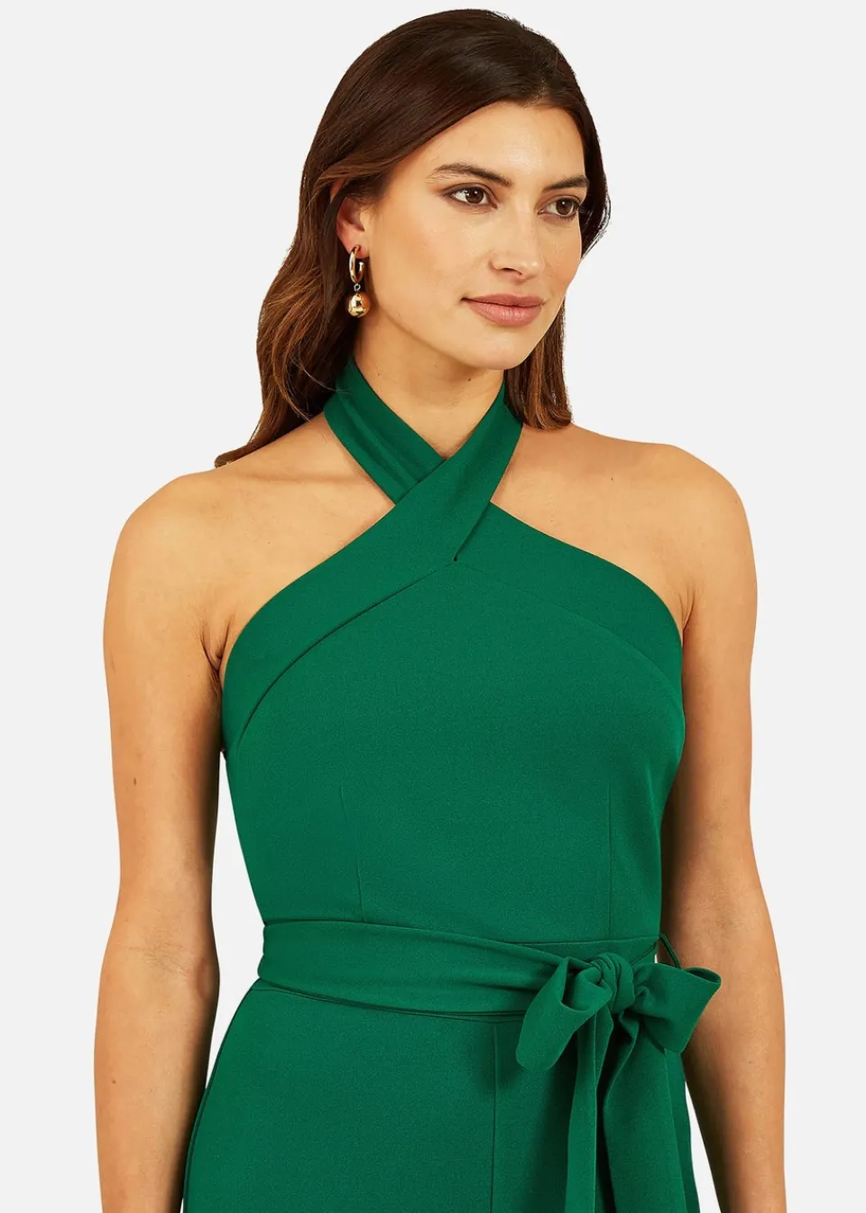 Jumpsuits & Playsuits>Mela Green Cross Over Halter Neck Jumpsuit