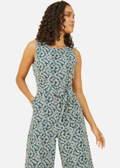 Jumpsuits & Playsuits>Mela Green Daisy Floral Print Culotte Jumpsuit