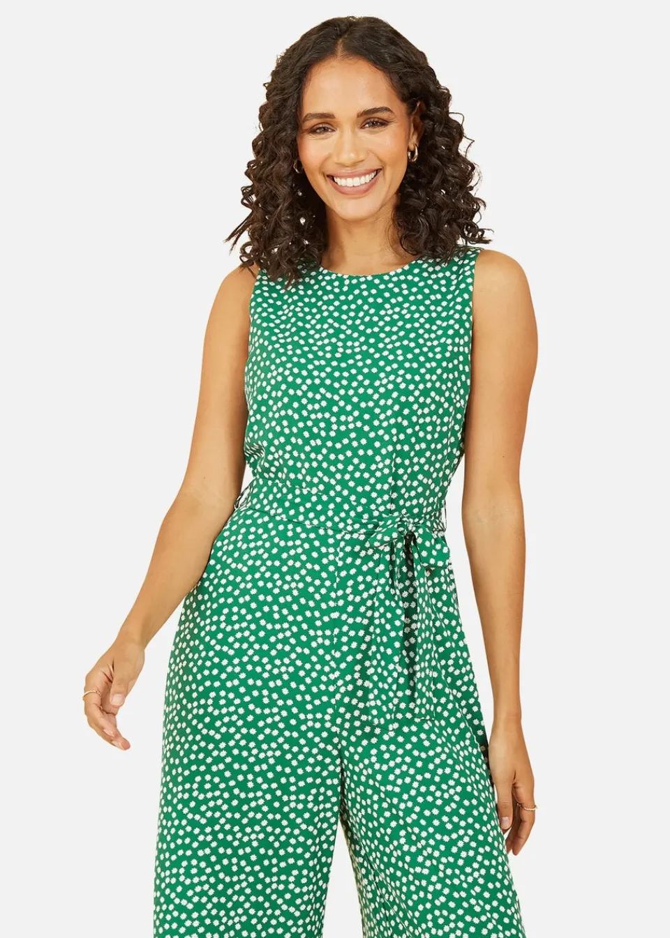 Jumpsuits & Playsuits>Mela Green Ditsy Daisy Sleeveless Culotte Jumpsuit