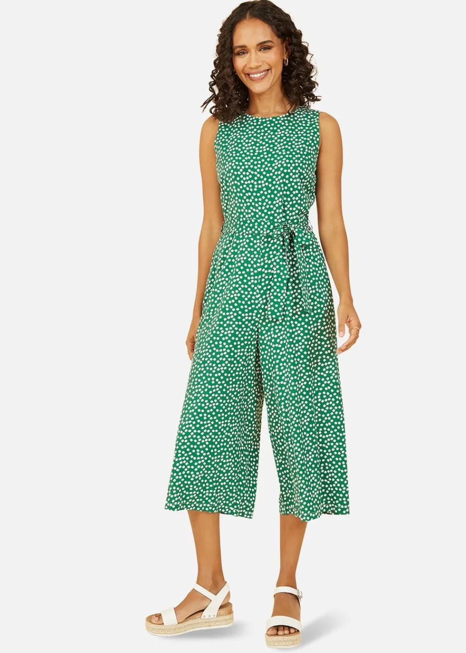 Jumpsuits & Playsuits>Mela Green Ditsy Daisy Sleeveless Culotte Jumpsuit