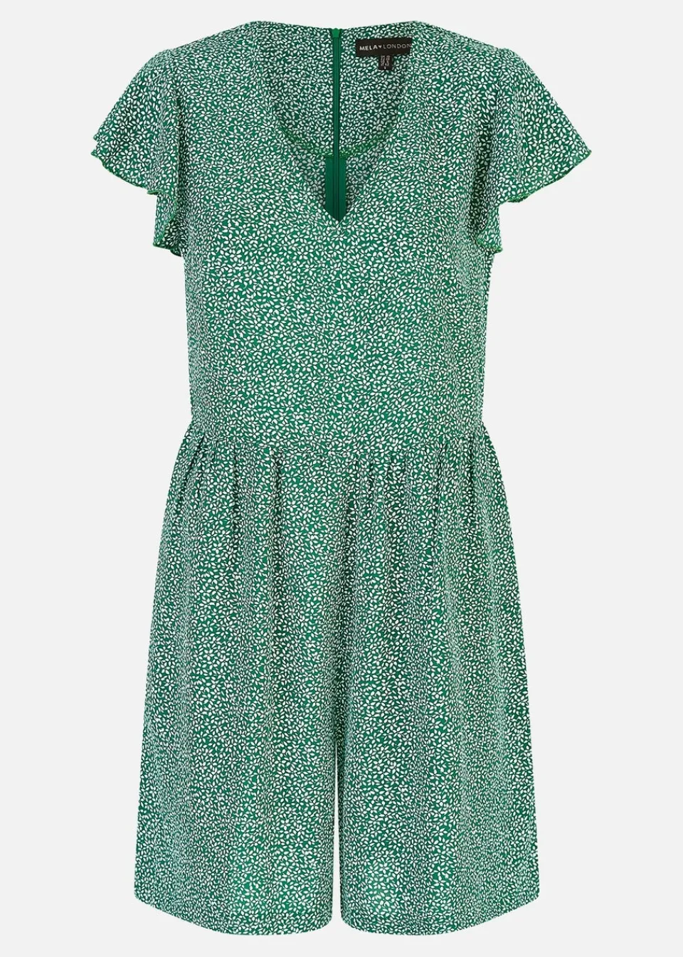 Jumpsuits & Playsuits>Mela Green Ditsy Print V Neck Playsuit
