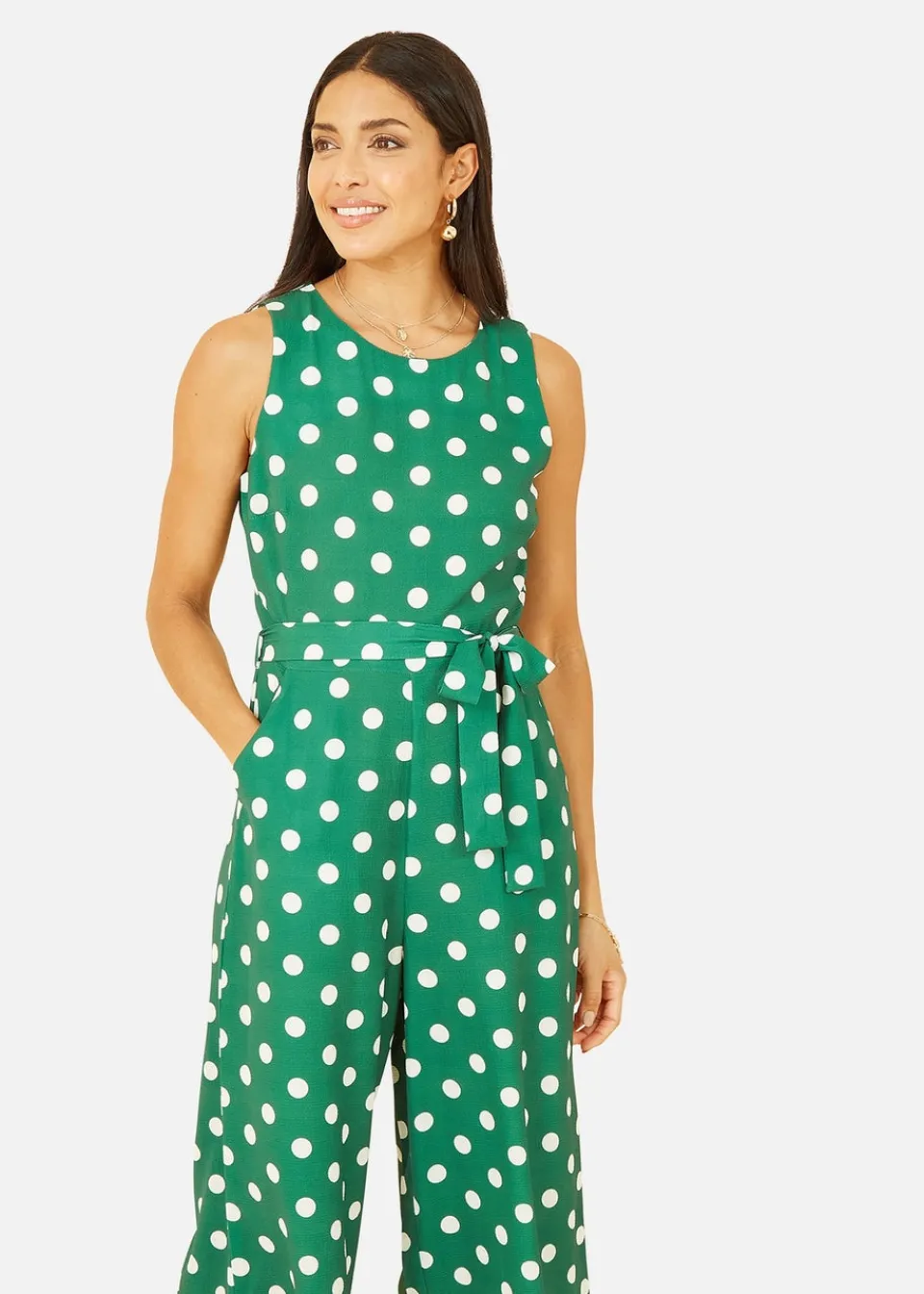 Jumpsuits & Playsuits>Mela Green Polka Dot Culotte Jumpsuit