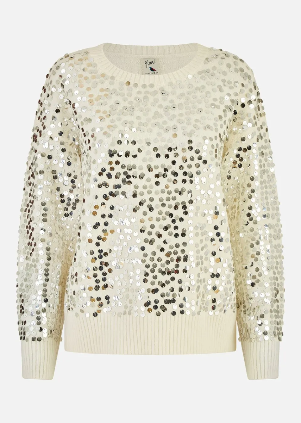 Tops>Mela Ivory All Over Sequin Relaxed Fit Jumper