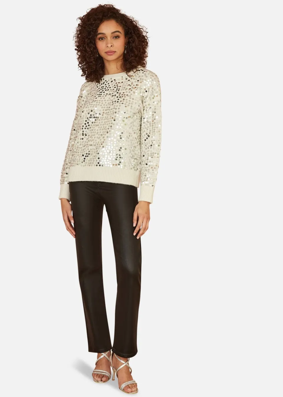 Tops>Mela Ivory All Over Sequin Relaxed Fit Jumper