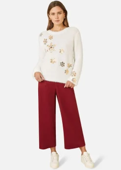 Tops>Mela Ivory Sequin Snowflake Fluffy Jumper