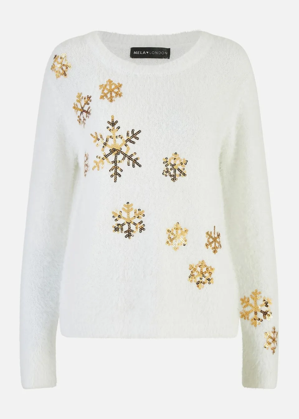 Tops>Mela Ivory Sequin Snowflake Fluffy Jumper