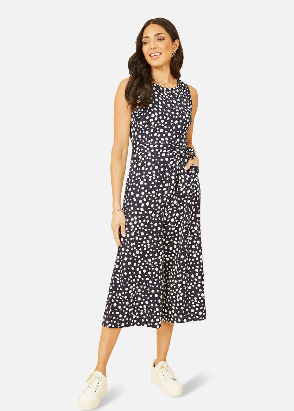 Jumpsuits & Playsuits>Mela Navy Blotch Print Culotte Jumpsuit