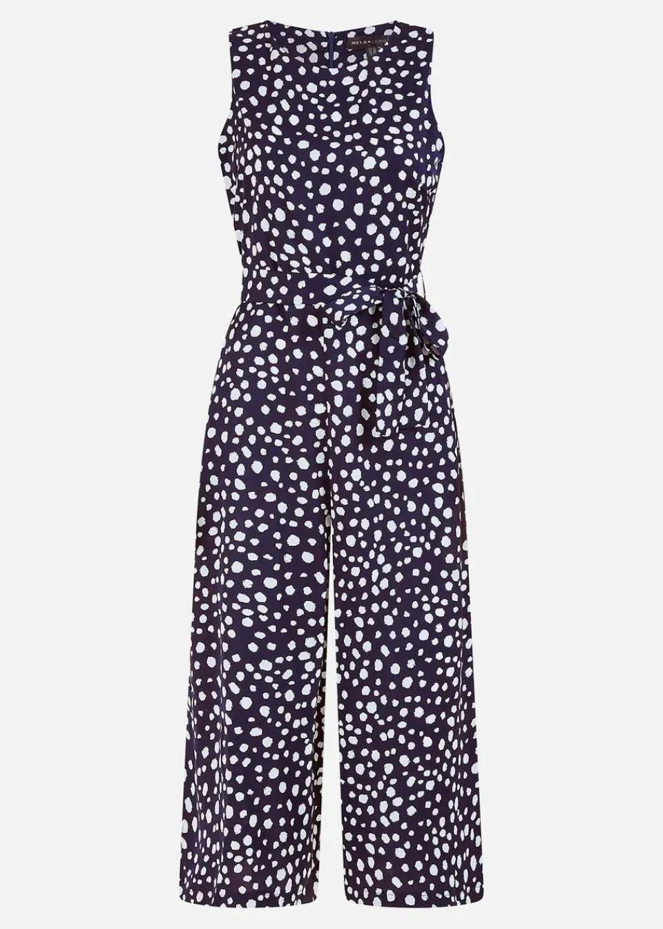 Jumpsuits & Playsuits>Mela Navy Blotch Print Culotte Jumpsuit