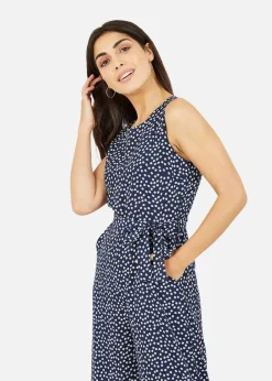Jumpsuits & Playsuits>Mela Navy Ditsy Daisy Sleeveless Culotte Jumpsuit