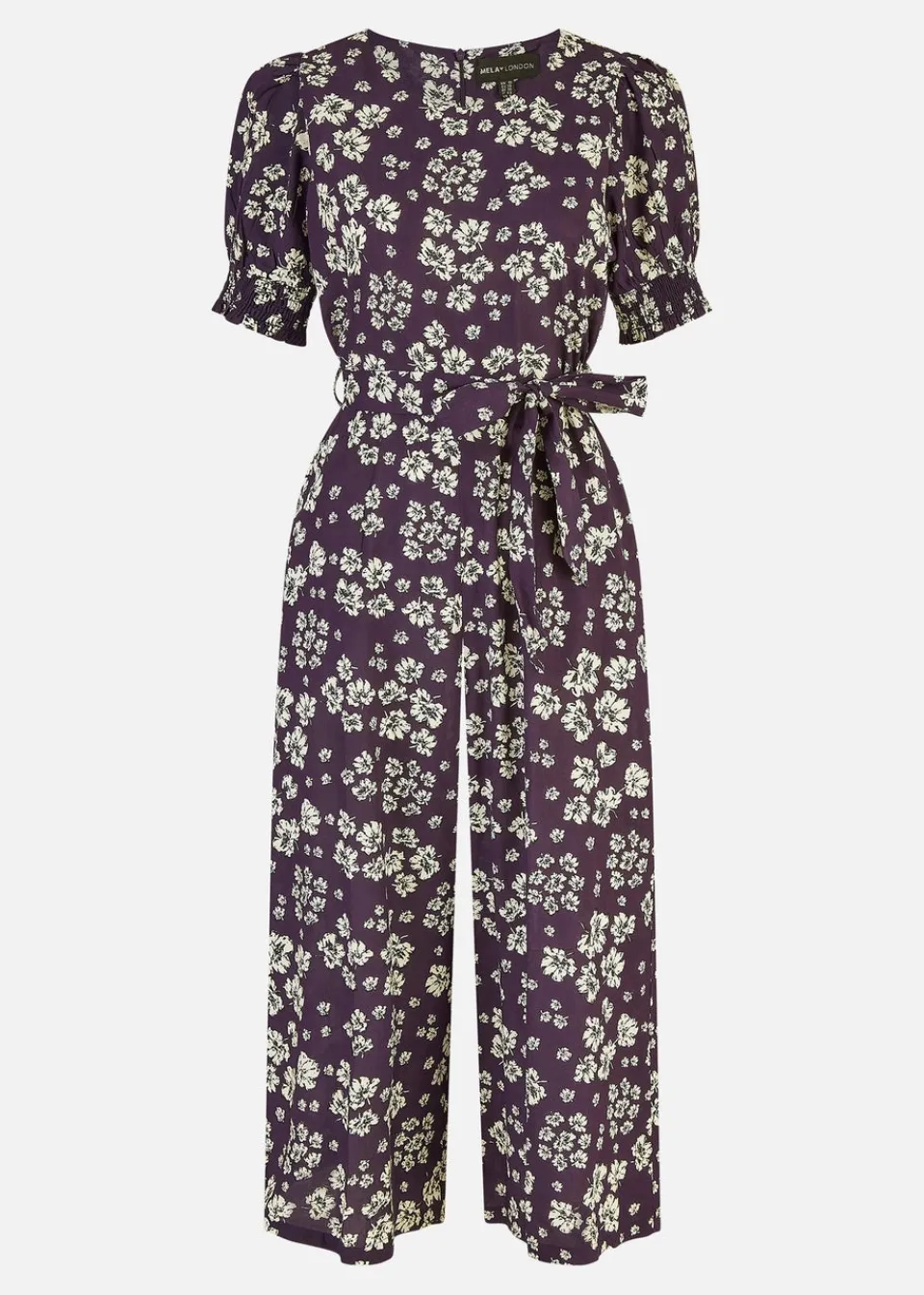 Jumpsuits & Playsuits>Mela Navy Floral Jumpsuit With Ruched Sleeves