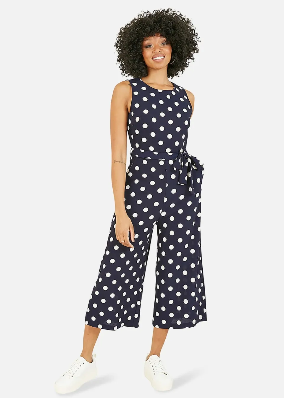 Jumpsuits & Playsuits>Mela Navy Polka Dot Culotte Jumpsuit