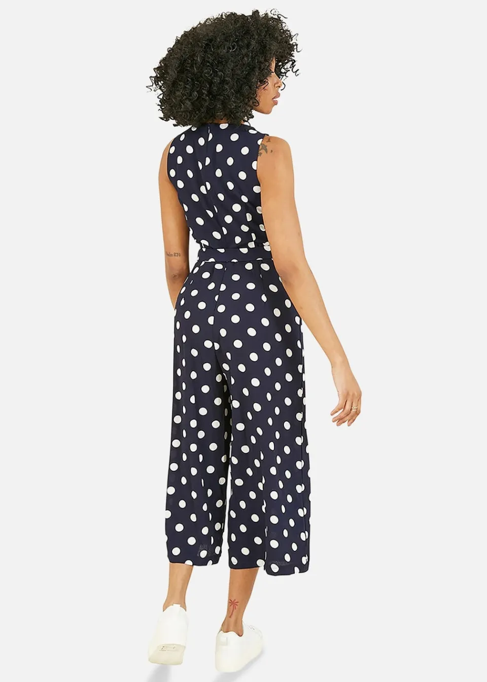 Jumpsuits & Playsuits>Mela Navy Polka Dot Culotte Jumpsuit
