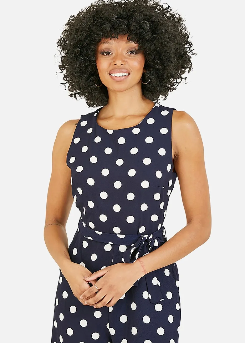 Jumpsuits & Playsuits>Mela Navy Polka Dot Culotte Jumpsuit