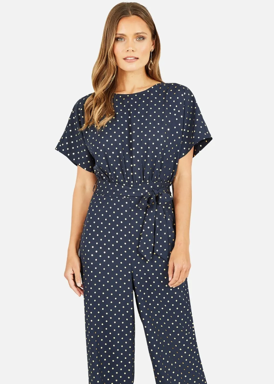 Jumpsuits & Playsuits>Mela Navy Spot Batwing Jumpsuit