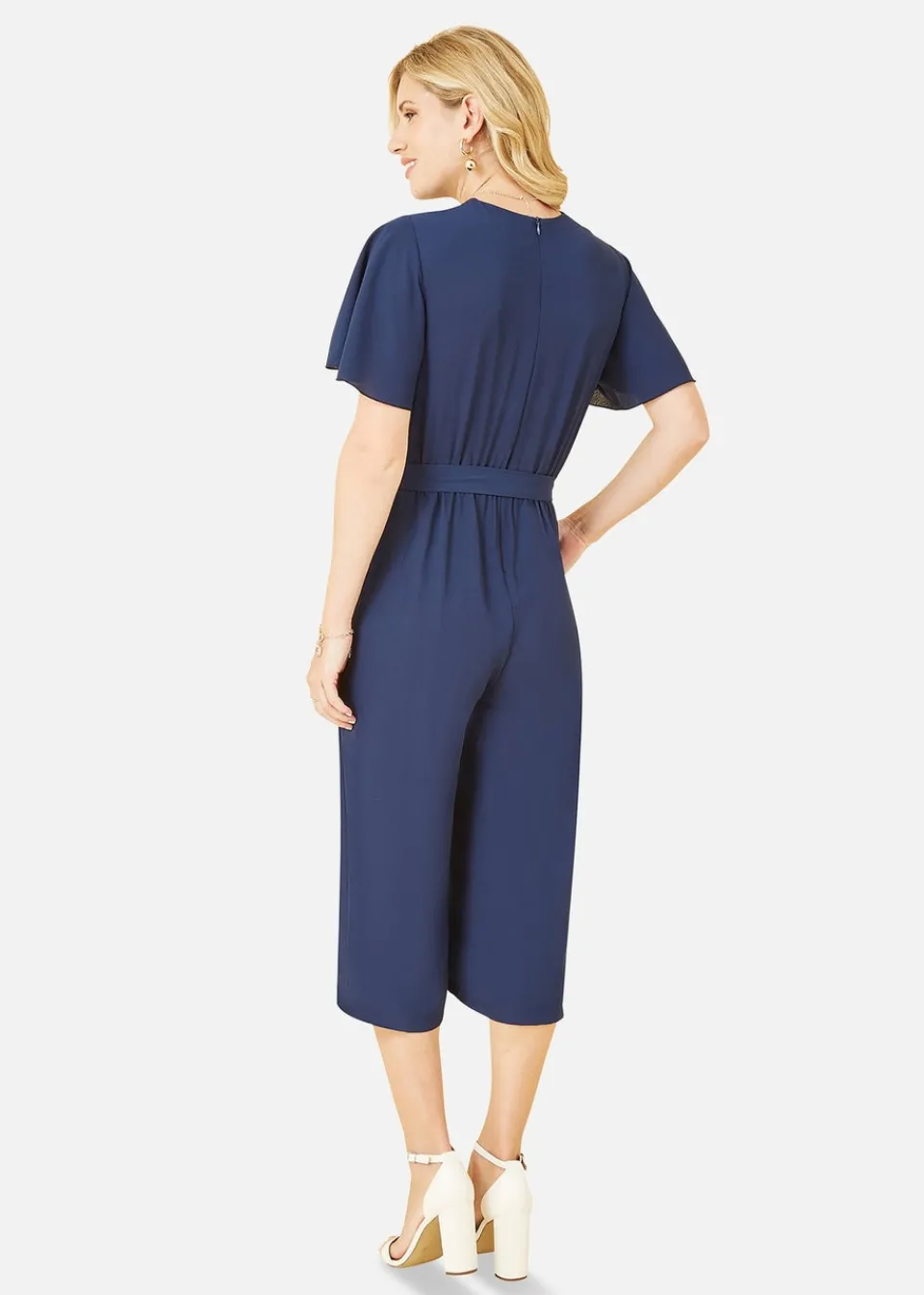 Jumpsuits & Playsuits>Mela Wrap Over Jumpsuit With Angel Sleeves Navy