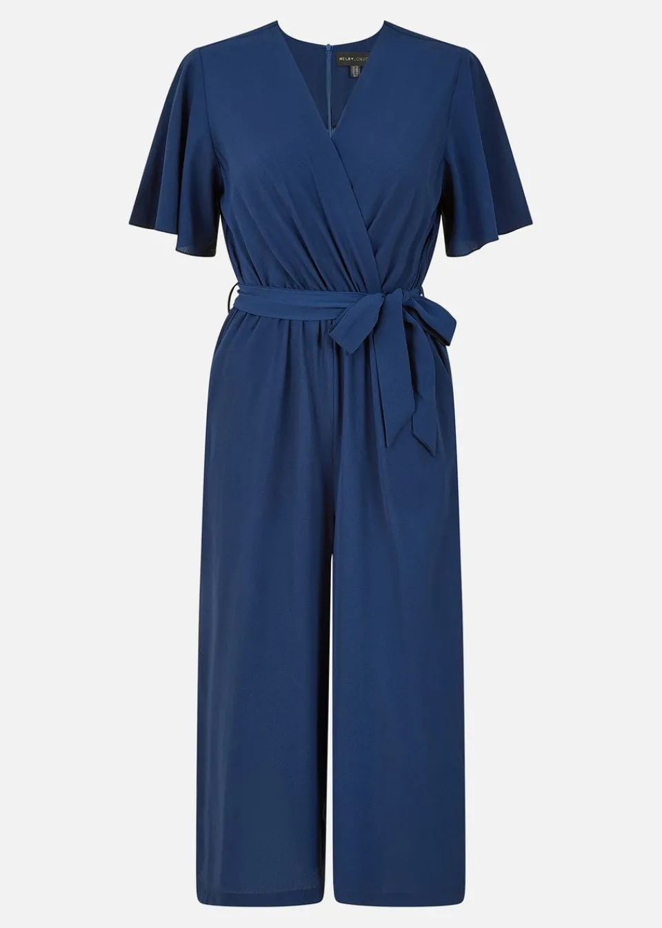 Jumpsuits & Playsuits>Mela Wrap Over Jumpsuit With Angel Sleeves Navy