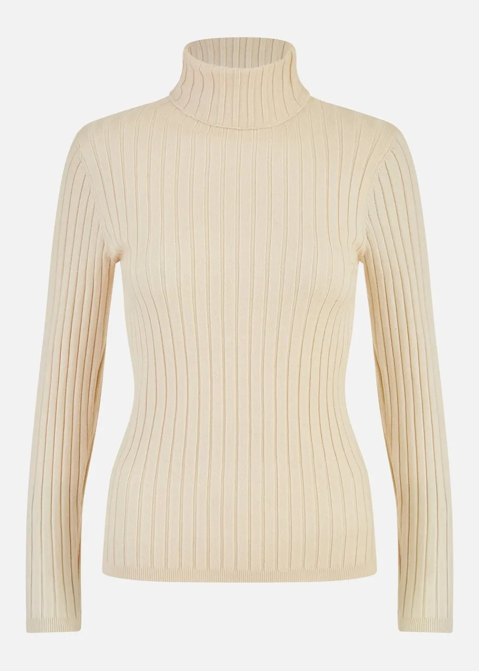 Tops>Mela Oatmeal Ribbed Knit Roll Neck Jumper