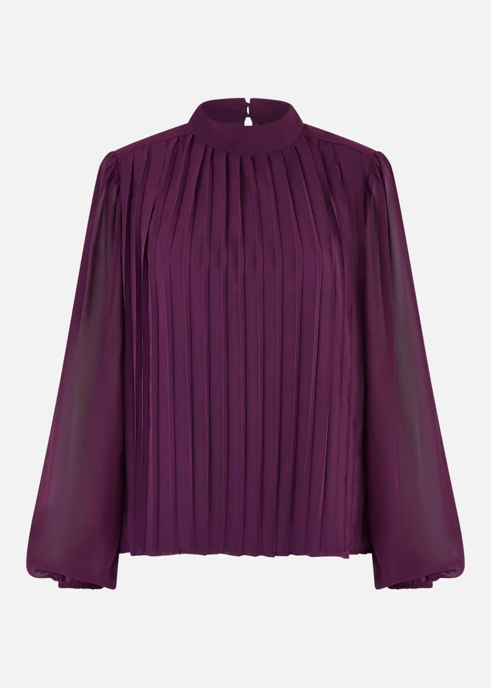 Tops>Mela Plum Pleated Long Sleeve Top With High Neck