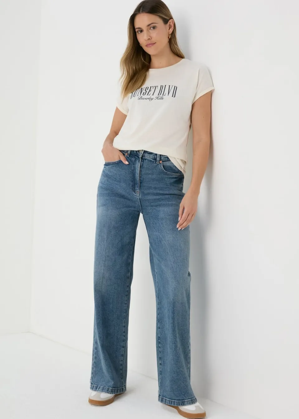 Jeans & Jeggings>Papaya Denim Mid Wash Wide Leg Jeans MidWash
